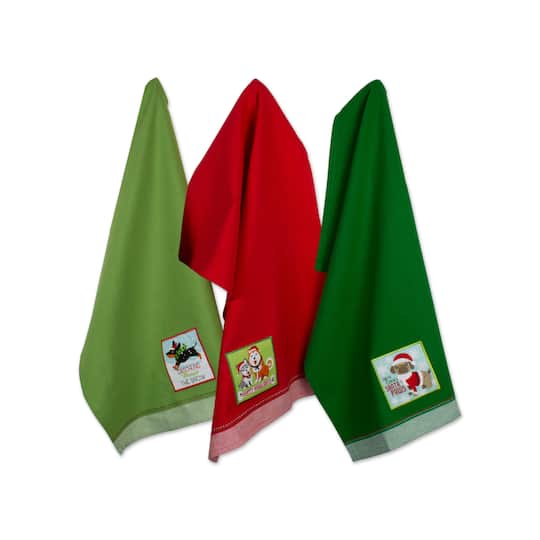 DII® Assorted Holiday Pup Embellished Dishtowel Set